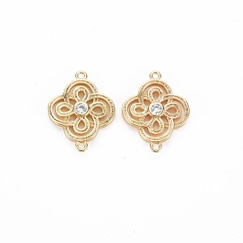 Brass Micro Pave Clear Cubic Zirconia Connector Charms, Nickel Free, Chinese Knot