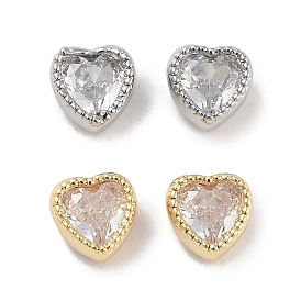 Brass with Single Clear Cubic Zirconia Beads, Heart