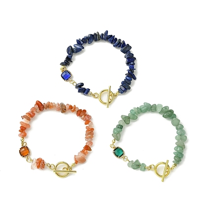 3Pcs 3 Style Natural Mixed Gemstone Chips Beaded Bracelets Set for Women