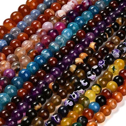 Окрашенные естественный агат бисер пряди, круглые