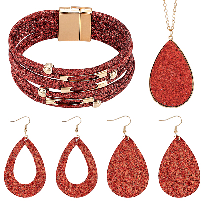 Комплект из ожерелий, серег и браслетов из искусственной кожи и цинкового сплава в форме капли для женщин