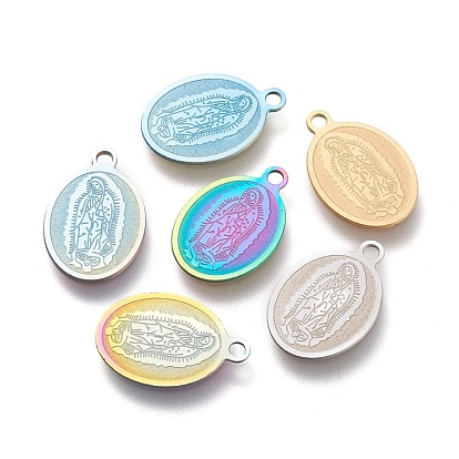 Ion Plating(IP) 304 Stainless Steel Lady of Guadalupe Charms, Laser Cut, Oval with Virgin Mary