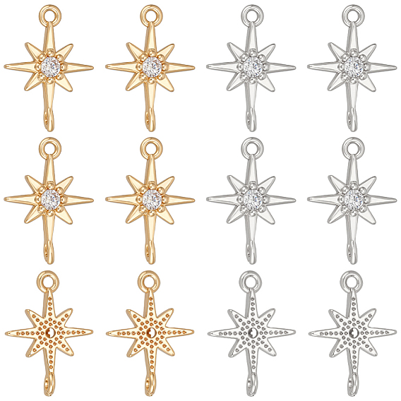 12шт 2 цветная латунь микро паве прозрачный кубический цирконий подвески-соединители, звездные ссылки