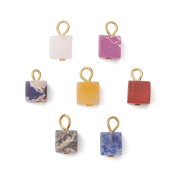 Подвески из окрашенной синтетической императорской яшмы, натурального картографического камня, голубой пятнистой яшмы, красной яшмы и топазового нефрита, кубические подвески с железными петлями, золотые, разноцветные