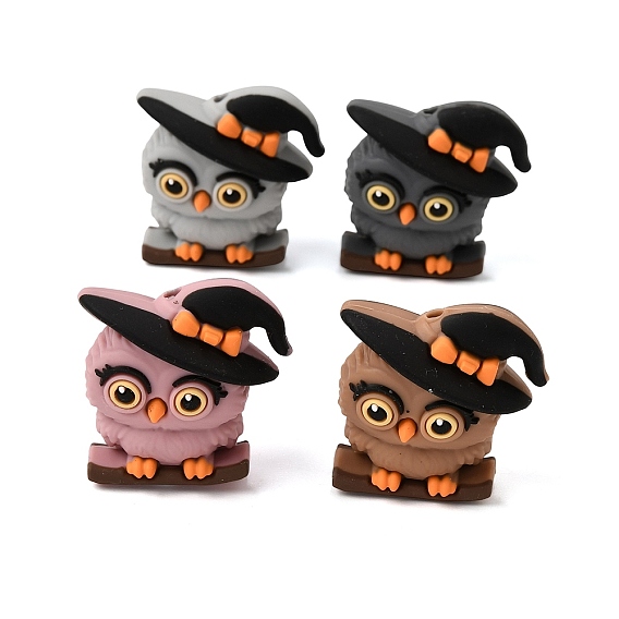 3 Perles focales en silicone d'Halloween, chouette sorcière