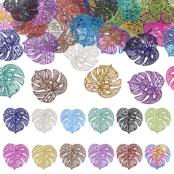 48 шт. 12 стили 430 и 201 филигранные подвески из нержавеющей стали, гравированные металлические украшения, подвески из тропических листьев, лист монстры