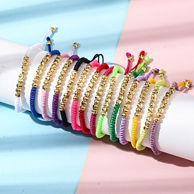 Polyester Cord Braided Bead Bracelets for Women, with Brass Beads, Long-Lasting Plated