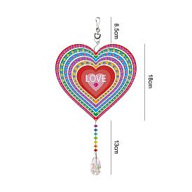 DIY Plastic Sun Catcher Hanging Sign Diamond Painting Kit, for Home Decorations, Heart