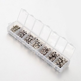 Tibetan Style Alloy Spacer Beads, Mixed Style, Antique Silver, 4~8x3.5~6mm, Hole: 1.5~3.5mm, about 250pcs/box