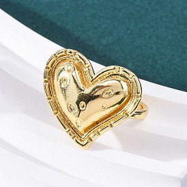 Латунные кольца-манжеты для женщин, сердце, стойки покрытие, без кадмия и без свинца, долговечный