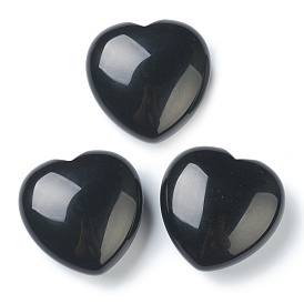 Natural Obsidian Heart Love Stone, Pocket Palm Stone for Reiki Balancing
