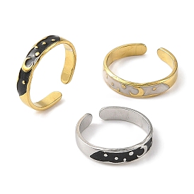 304 Stainless Steel Enamel Open Cuff Rings for Women, Star and Moon