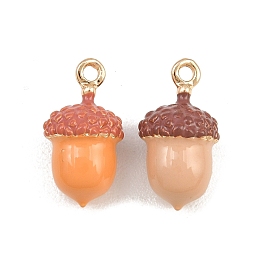 Alloy Enamel Pendants, 3D Acorn Charms, Golden