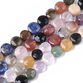 Natural Mixed Stone Beads Strands, Faceted, Flat Round