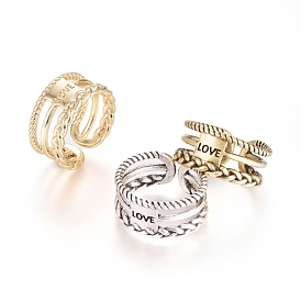Adjustable Brass Cuff Rings, Open Rings, Long-Lasting Plated, with Word LOVE, for Valentine's Day