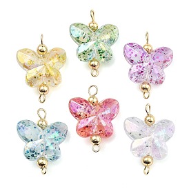 Transparent Acrylic Glitter Butterfly Connector Charms, with Golden Tone 304 Stainless Steel Double Loops