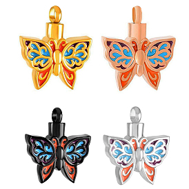 Openable 316L Surgical Stainless Steel Memorial Urn Ashes Pendants, with Enamel, Butterfly