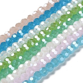 Electroplate Glass Beads Strands, Faceted(32 Facets), Pearl Luster Plated, Round