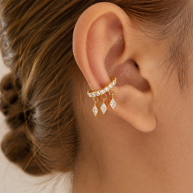 304 Stainless Steel Micro Pave Cubic Zirconia Dangle Cuff Earrings, Horse Eye, Real 18K Gold Plated