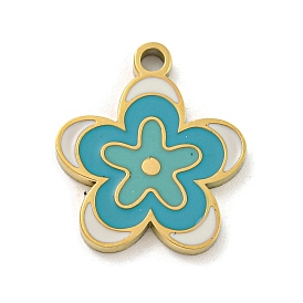 316 Surgical Stainless Steel Enamel Pendants, Flower Charm, Golden