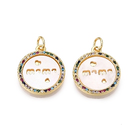 Латунные микропаве прозрачные подвески с фианитом, без кадмия и без свинца, с ракушкой и прыжковым кольцом, плоские круглые прелести, с целью перехода в кольце