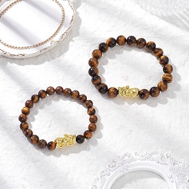 Эластичные браслеты из натуральных драгоценных камней для пары, Pi Xiu, с бусинами сплава