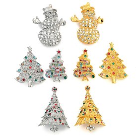 Christmas Theme Alloy Rhinestone Brooches, for Backpack Clothes, Snowman/Christmas Tree