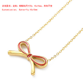 Collares de cadena tipo cable con colgante de lazo esmaltado de acero inoxidable con revestimiento de iones (IP) en tono dorado para mujer, dorado