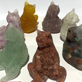 Orgonite Cat Natural Gemstone Resin  Ornaments for office Home Desk Decorations