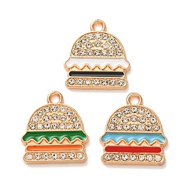 Emaille Anhänger Legierung, Hamburger-Anhänger, mit Strass, Licht Gold