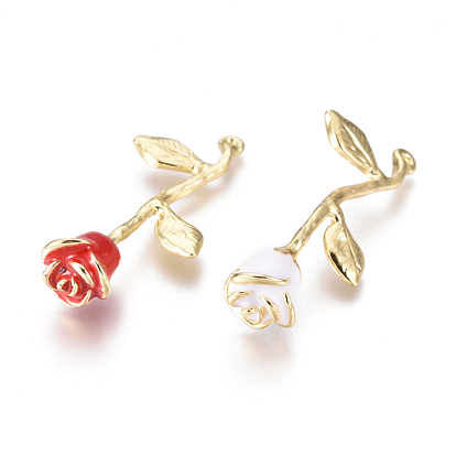 Alloy Pendants, with Enamel, Big Rose Flower, Golden