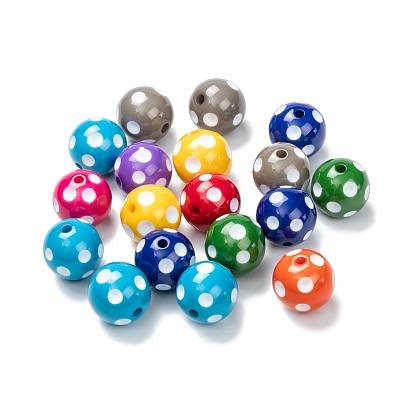 Chunky Bubblegum Acrylic Beads, Round with Polka Dot Pattern