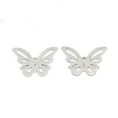 304 pendentifs papillon en acier inoxydable, 9.5x15x0.7mm, Trou: 1mm