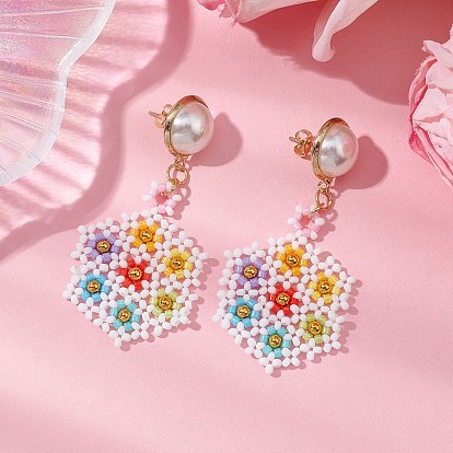 Стеклянные бусины висят серьги, с латунными серьгами, цветок, золотые