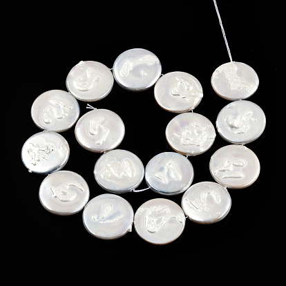 Plating Natural Freshwater Shell Beads Strands, Imitate Baroque Pearl Keshi Pearl Beads, Flat Round