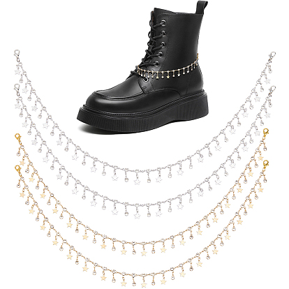 4 шт. 2 цвета латунь микропаве прозрачный кубический цирконий цепи ремешок для ботинка цепи, Сплав с застежками когтя омара, звезда