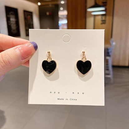 Alloy Enamel Dangle Earrings for Women, with 925 Sterling Silver Pins, Heart