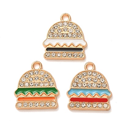 Emaille Anhänger Legierung, Hamburger-Anhänger, mit Strass, Licht Gold