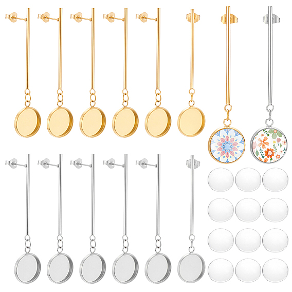 DIY Earring Making Kits, including 304 Stainless Steel Stud Earring Findings and Glass Cabochons
