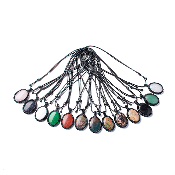 Gemstone Charm Bracelets, with Nylon Cord, Oval