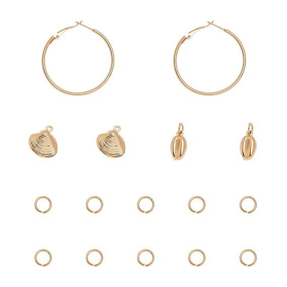 Unicraftale 304 Stainless Steel Hoop Earrings Making Kits, with Shell Shape Pendants