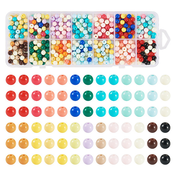 560 шт 14 цвета непрозрачные акриловые бусины, круглые
