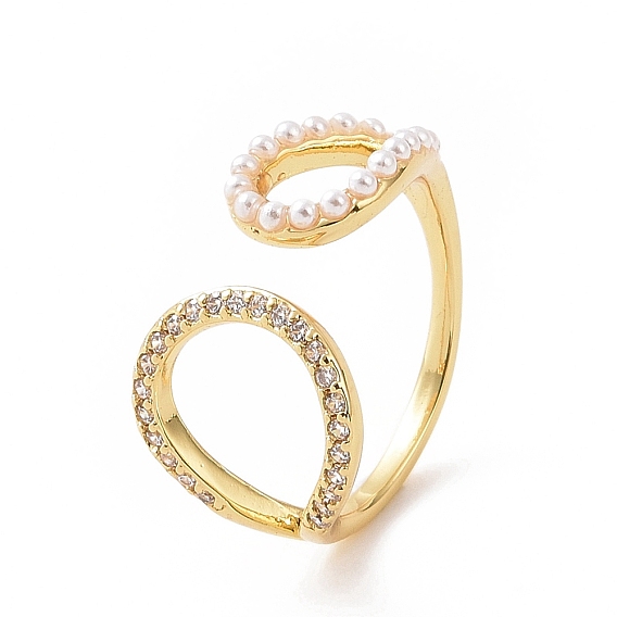 Кольцо-кафф из прозрачного кубического циркония с каплевидным вырезом и открытой манжетой с бисером из абс-пластика, имитирующим жемчуг, украшения из латуни для женщин