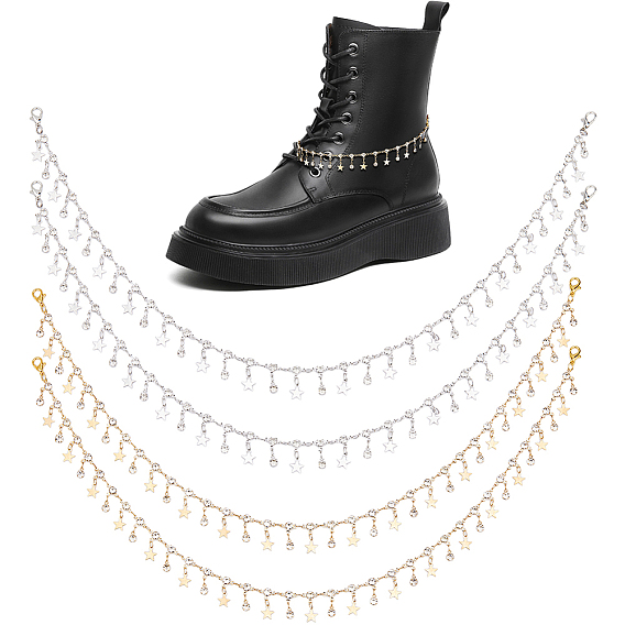 4 шт. 2 цвета латунь микропаве прозрачный кубический цирконий цепи ремешок для ботинка цепи, Сплав с застежками когтя омара, звезда