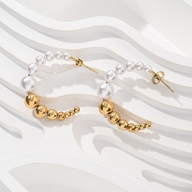 304 серьги-гвоздики из нержавеющей стали c-образной формы, с пластиковой жемчужины, ионное покрытие (ip)