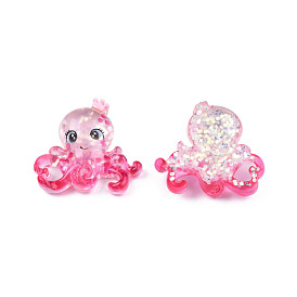 Transparent Resin Decoden Cabochons, with Glitter Sequins, Octopus