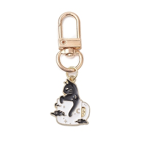 Cup with Cat Alloy Enamel Pendant Decorations, Swivel Clasps Charms for Bag Ornaments