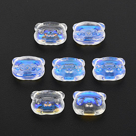 Electroplate Transparent Glass Beads, AB Color Half Plated, Bear