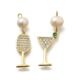 Латунные микро проложить кубического циркония подвески, чашка, стойки покрытие, долговечный, без кадмия и без свинца, реальный 18 k позолоченный, с натуральной жемчужиной
