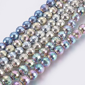 Electroplated Non-magnetic Synthetic Hematite Bead Strand, Grade AA, Round, Faceted
